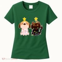 Cute Puppy and Kitten Christmas Lights Women's T-Shirt thumb 0