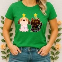 Cute Puppy and Kitten Christmas Lights Women's T-Shirt thumb 2