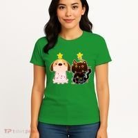 Cute Puppy and Kitten Christmas Lights Women's T-Shirt thumb 4