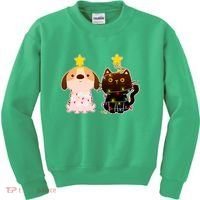 Cute Puppy and Kitten Christmas Lights Kids Sweatshirt thumb 0