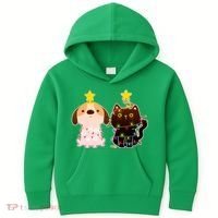 Cute Puppy and Kitten Christmas Lights Kids Hoodie thumb 0