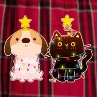 Cute Puppy and Kitten Christmas Lights Men's Flannel Plaid Pajama Pants thumb 2