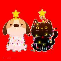 Cute Puppy and Kitten Christmas Lights Santa Hat thumb 1