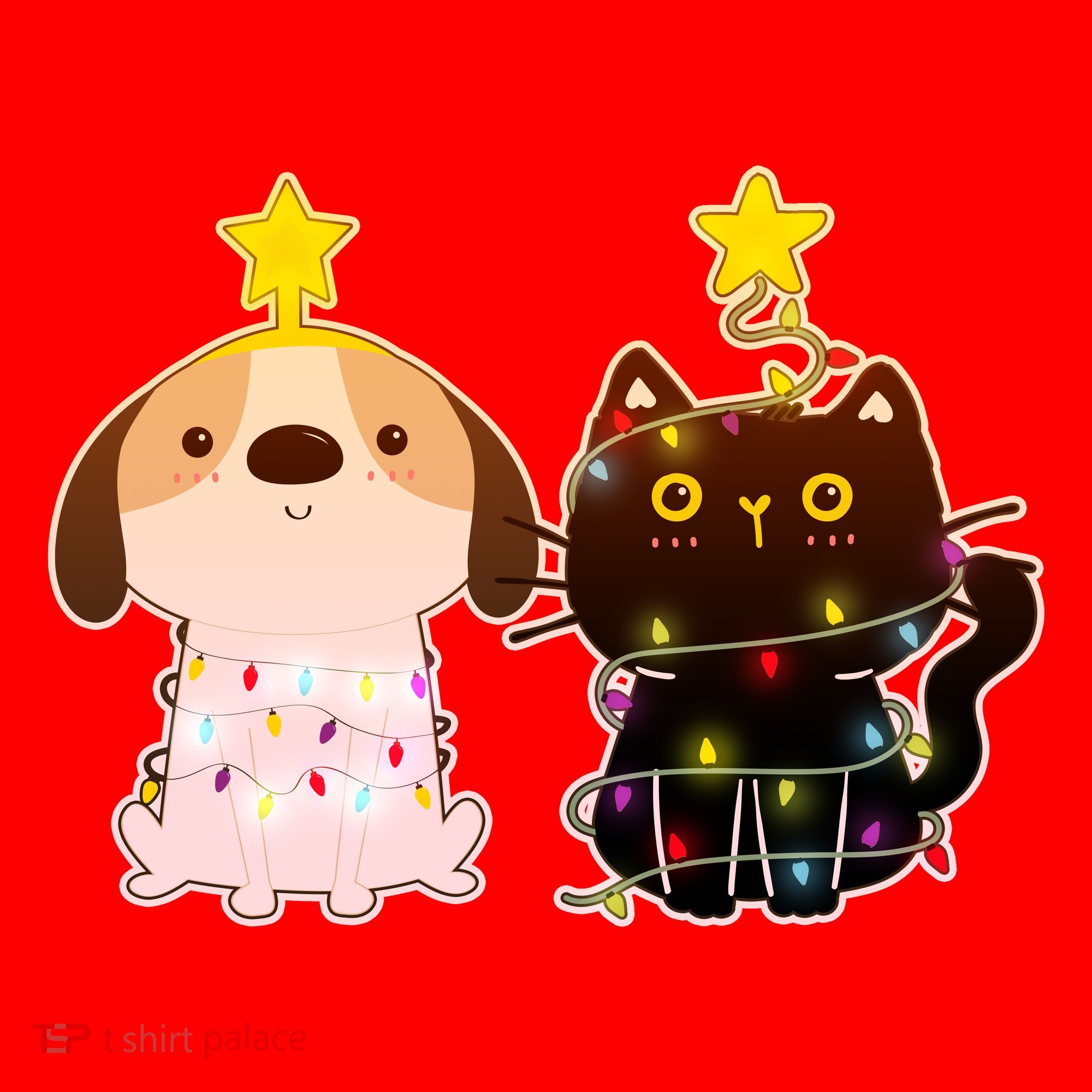 Cute Puppy and Kitten Christmas Lights Santa Hat