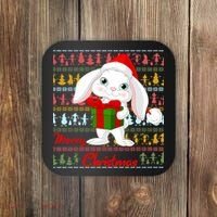 Cute Rabbit Ugly Christmas Sweater Coaster thumb 0