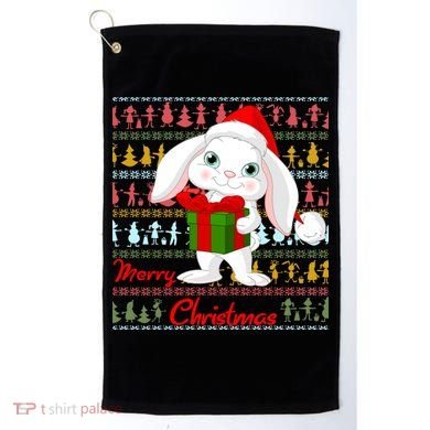 Cute Rabbit Ugly Christmas Sweater Golf Towel