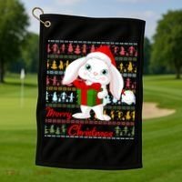 Cute Rabbit Ugly Christmas Sweater Golf Towel thumb 1
