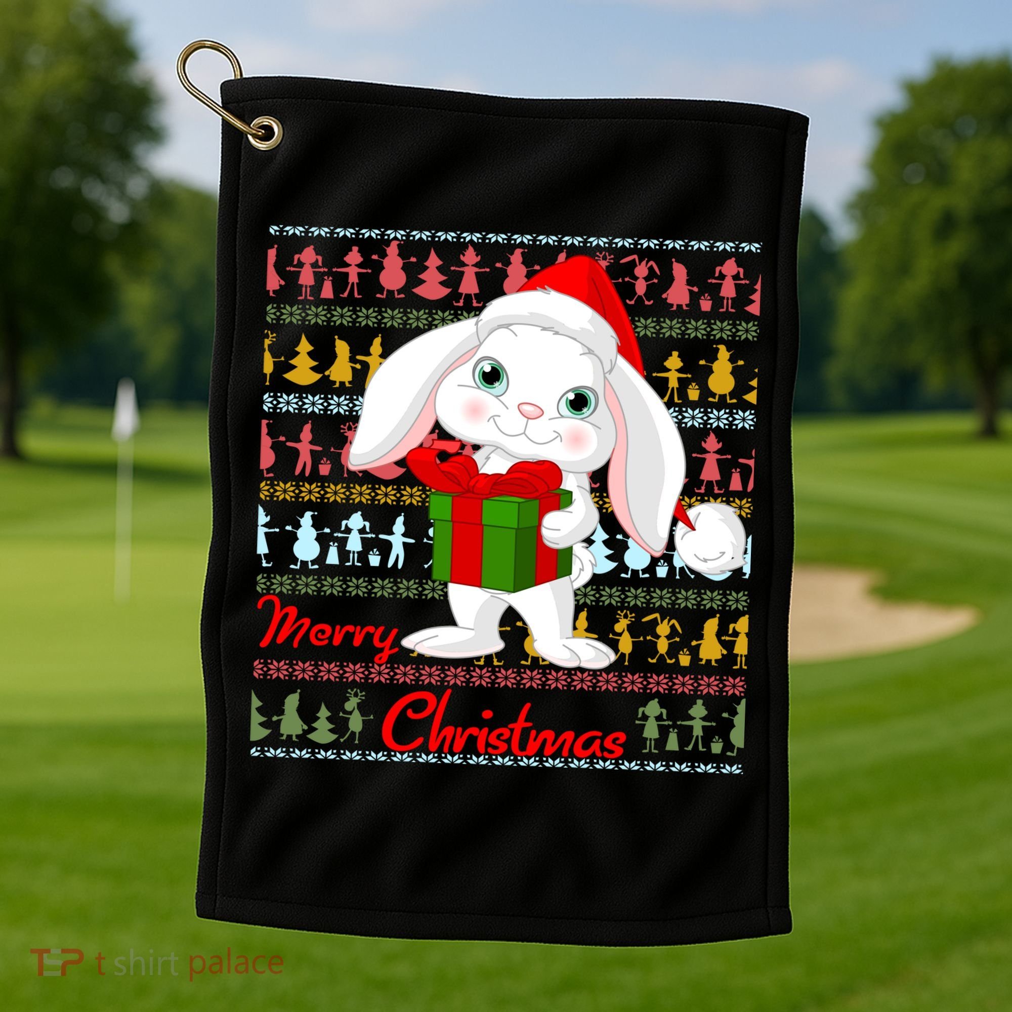 Cute Rabbit Ugly Christmas Sweater Golf Towel