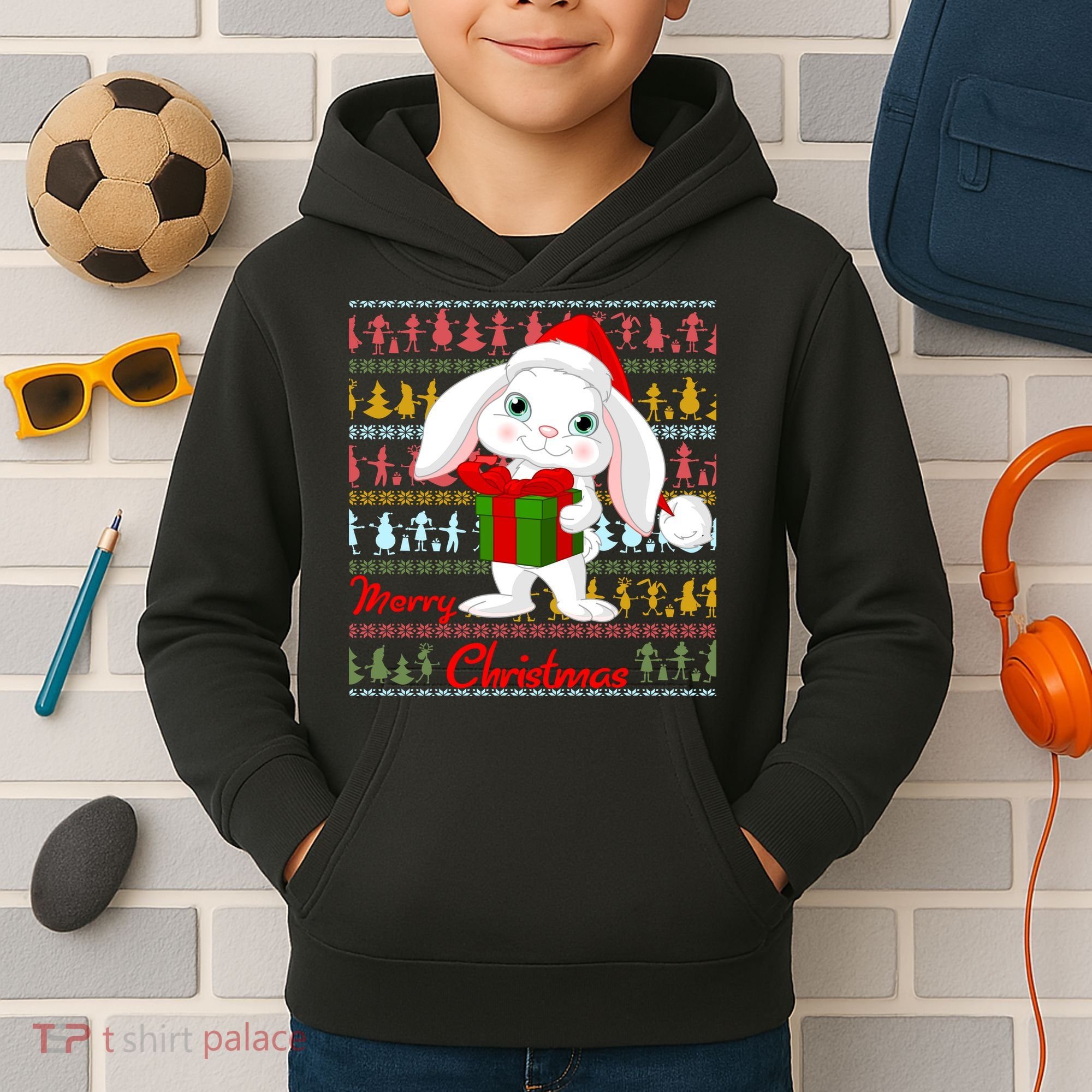 Cute Rabbit Ugly Christmas Sweater Kids Hoodie