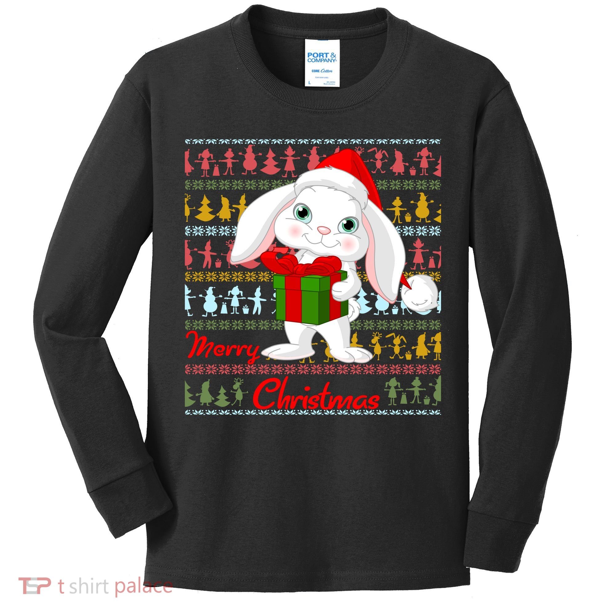 Cute Rabbit Ugly Christmas Sweater Kids Long Sleeve Shirt