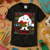 Cute Rabbit Ugly Christmas Sweater Kids T-Shirt thumb 3