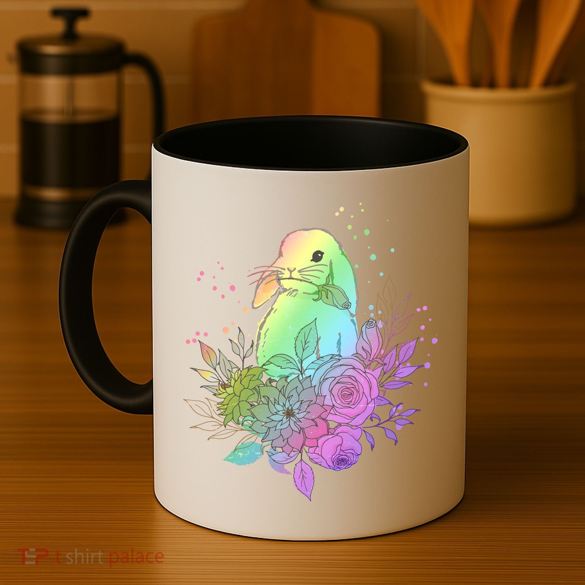 Cute Rainbow Pastel Easter Bunny Coffee Mug