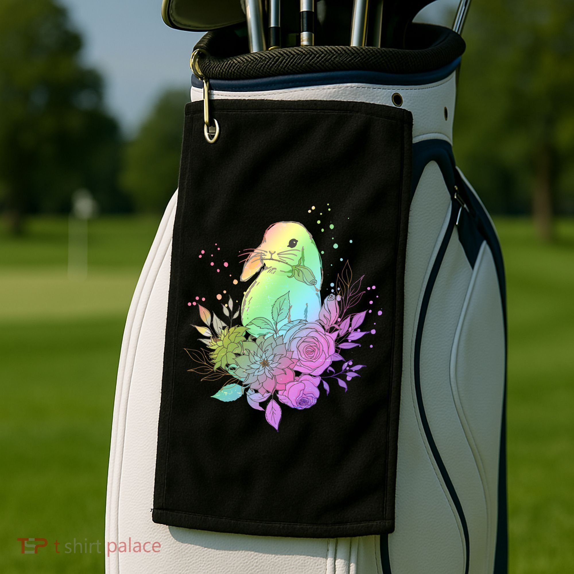 Cute Rainbow Pastel Easter Bunny Golf Towel