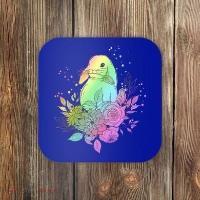 Cute Rainbow Pastel Easter Bunny Coaster