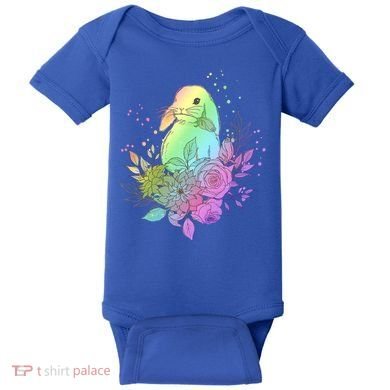 Cute Rainbow Pastel Easter Bunny Baby Bodysuit