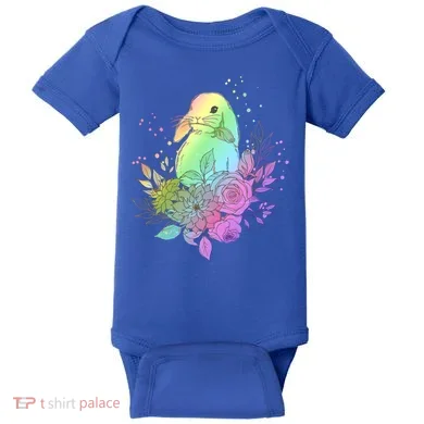 Cute Rainbow Pastel Easter Bunny Baby Bodysuit