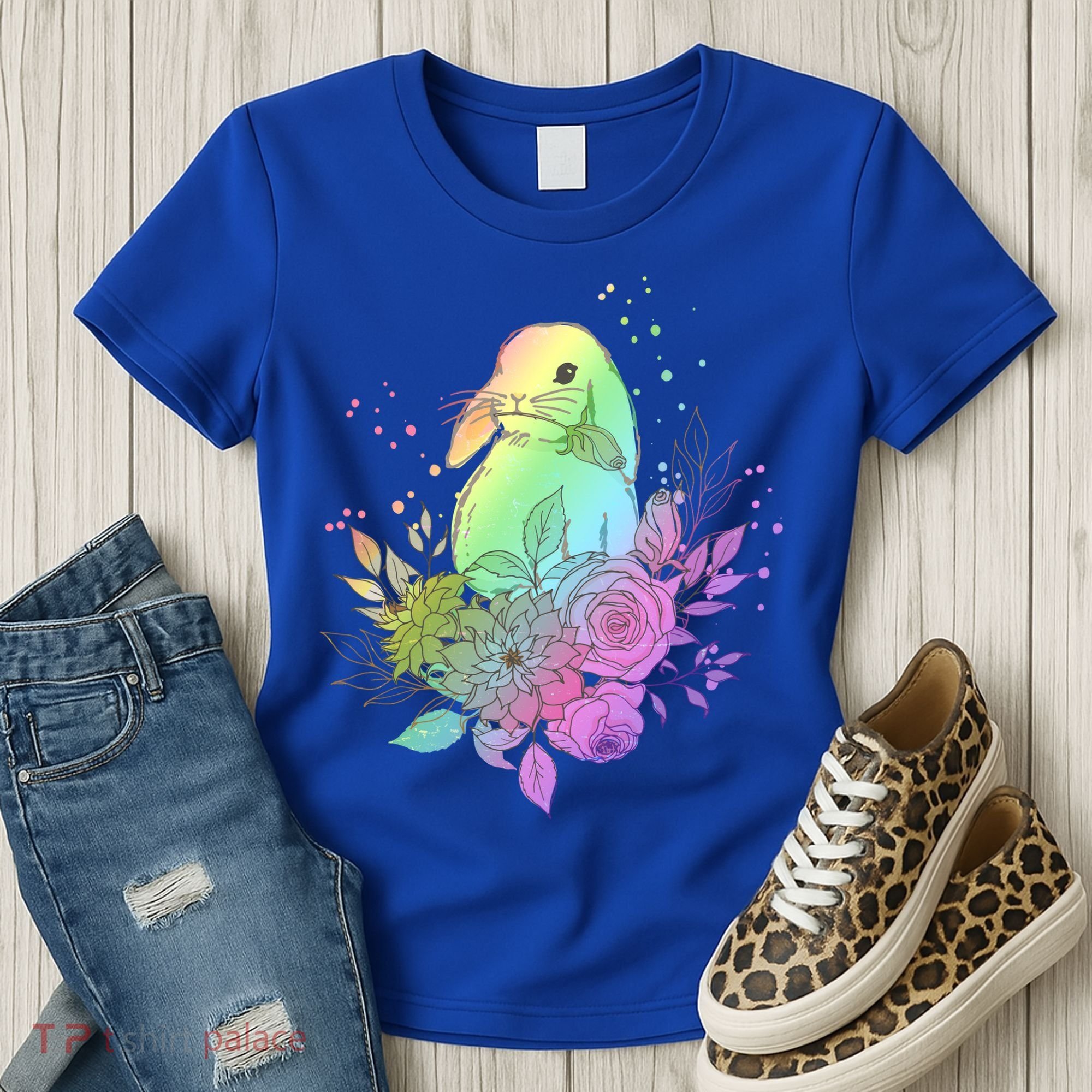 Cute Rainbow Pastel Easter Bunny Women's T-Shirt