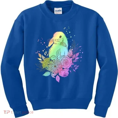 Cute Rainbow Pastel Easter Bunny Kids Sweatshirt