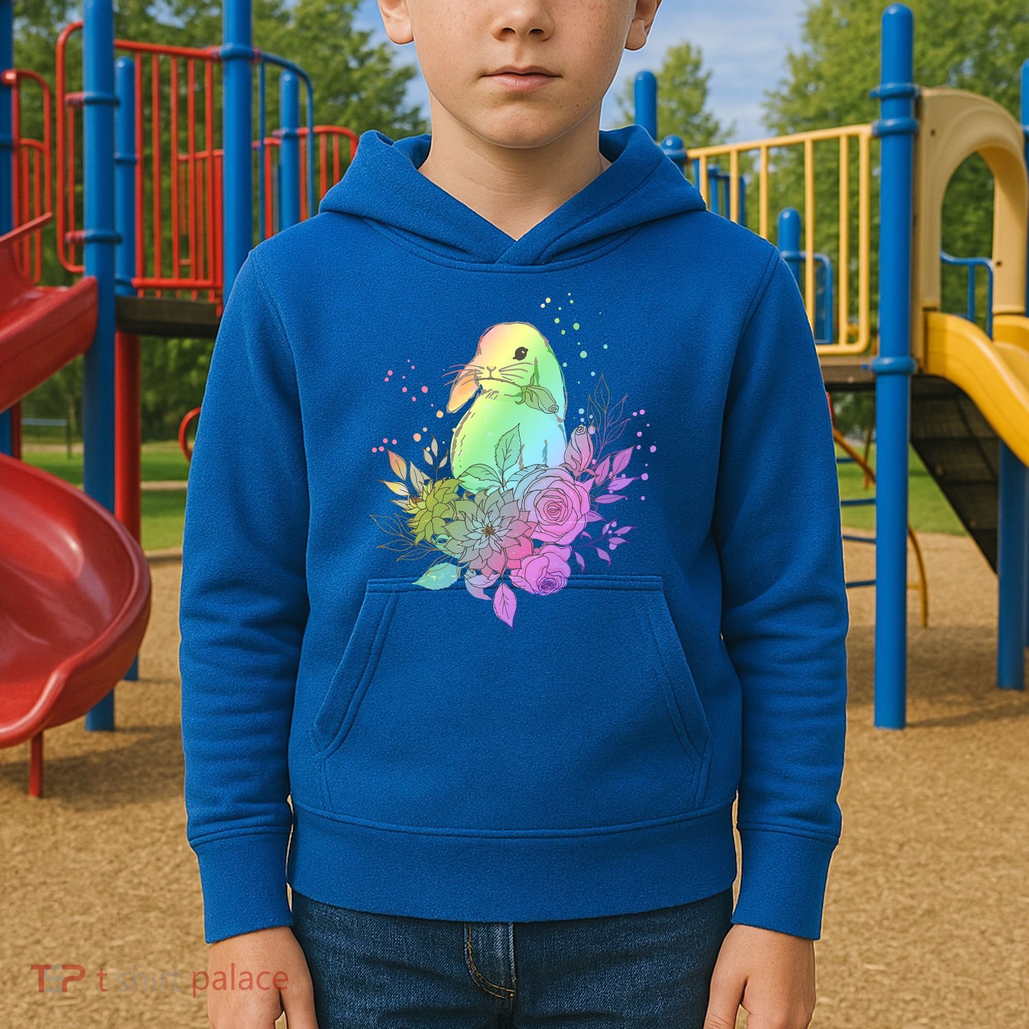 Cute Rainbow Pastel Easter Bunny Kids Hoodie