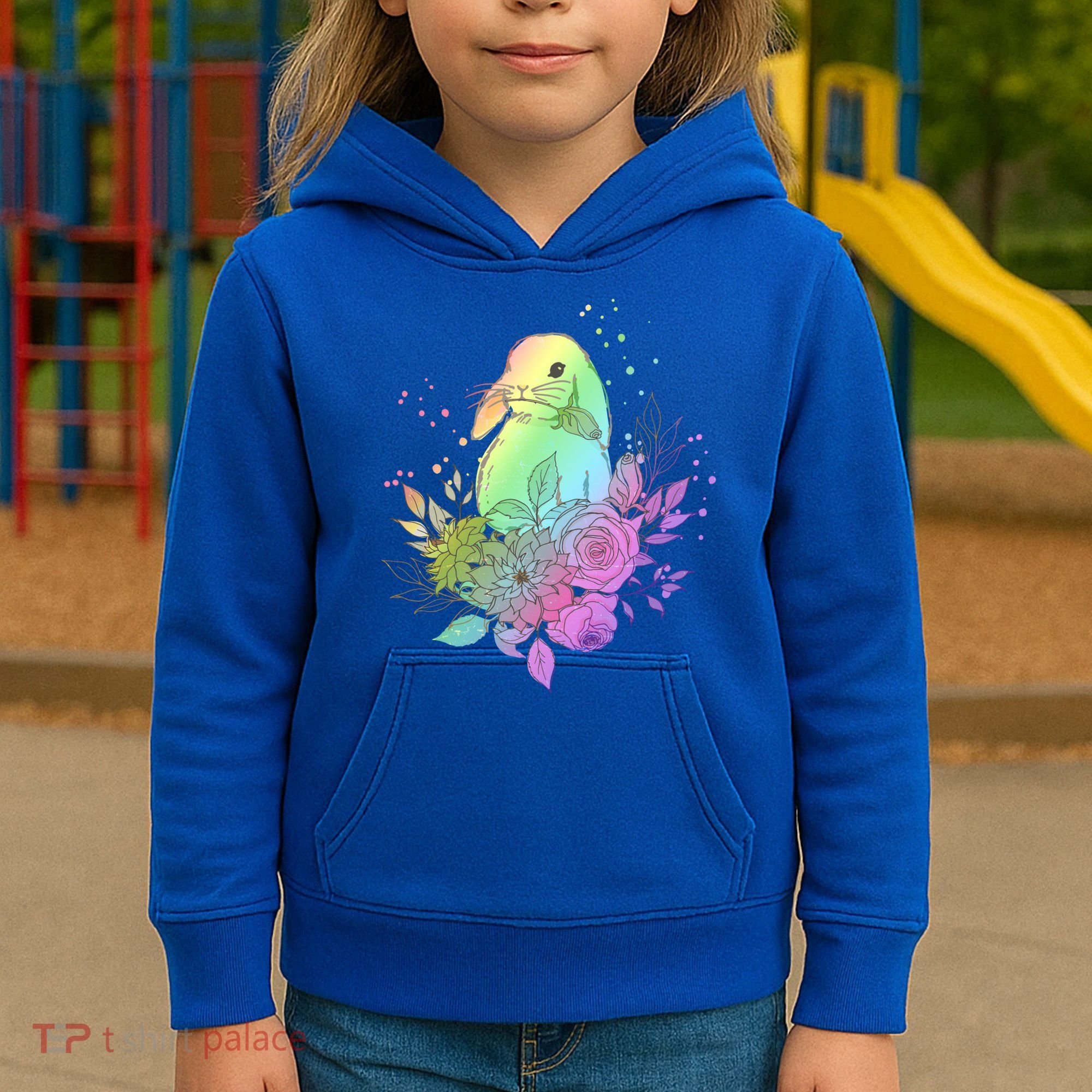 Cute Rainbow Pastel Easter Bunny Kids Hoodie