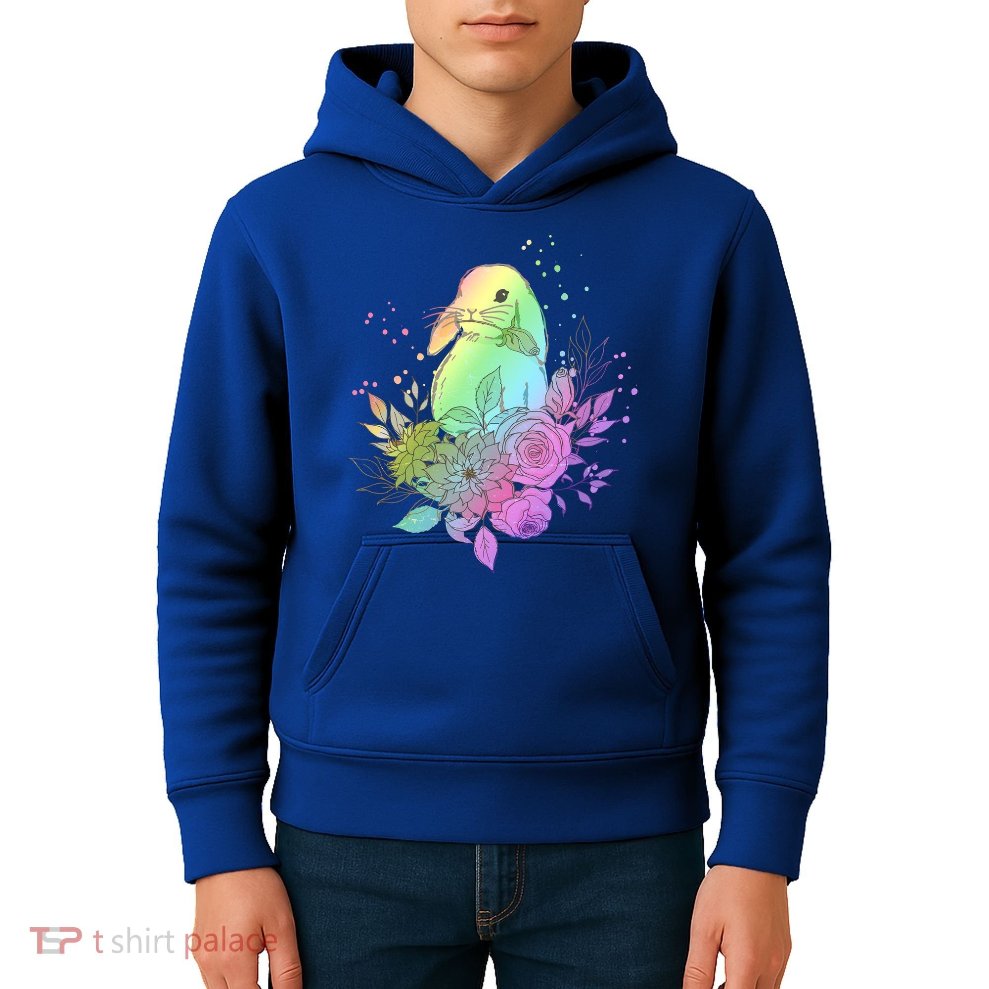 Cute Rainbow Pastel Easter Bunny Kids Hoodie