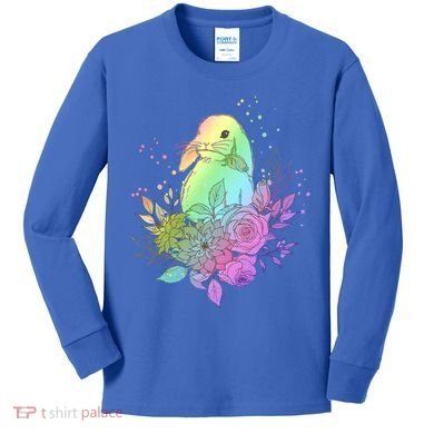 Cute Rainbow Pastel Easter Bunny Kids Long Sleeve Shirt