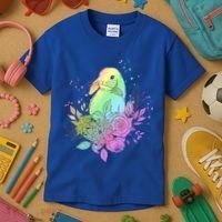 Cute Rainbow Pastel Easter Bunny Kids T-Shirt thumb 3