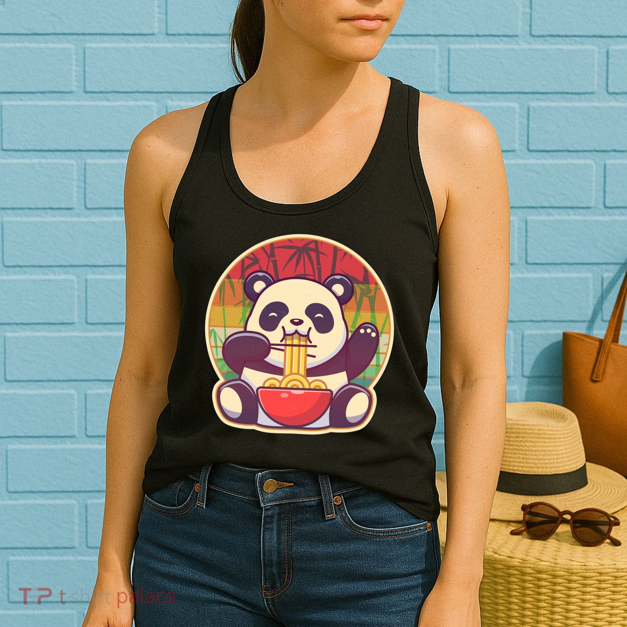 Cute Retro Ramen Noodle Panda Women's Tank Top