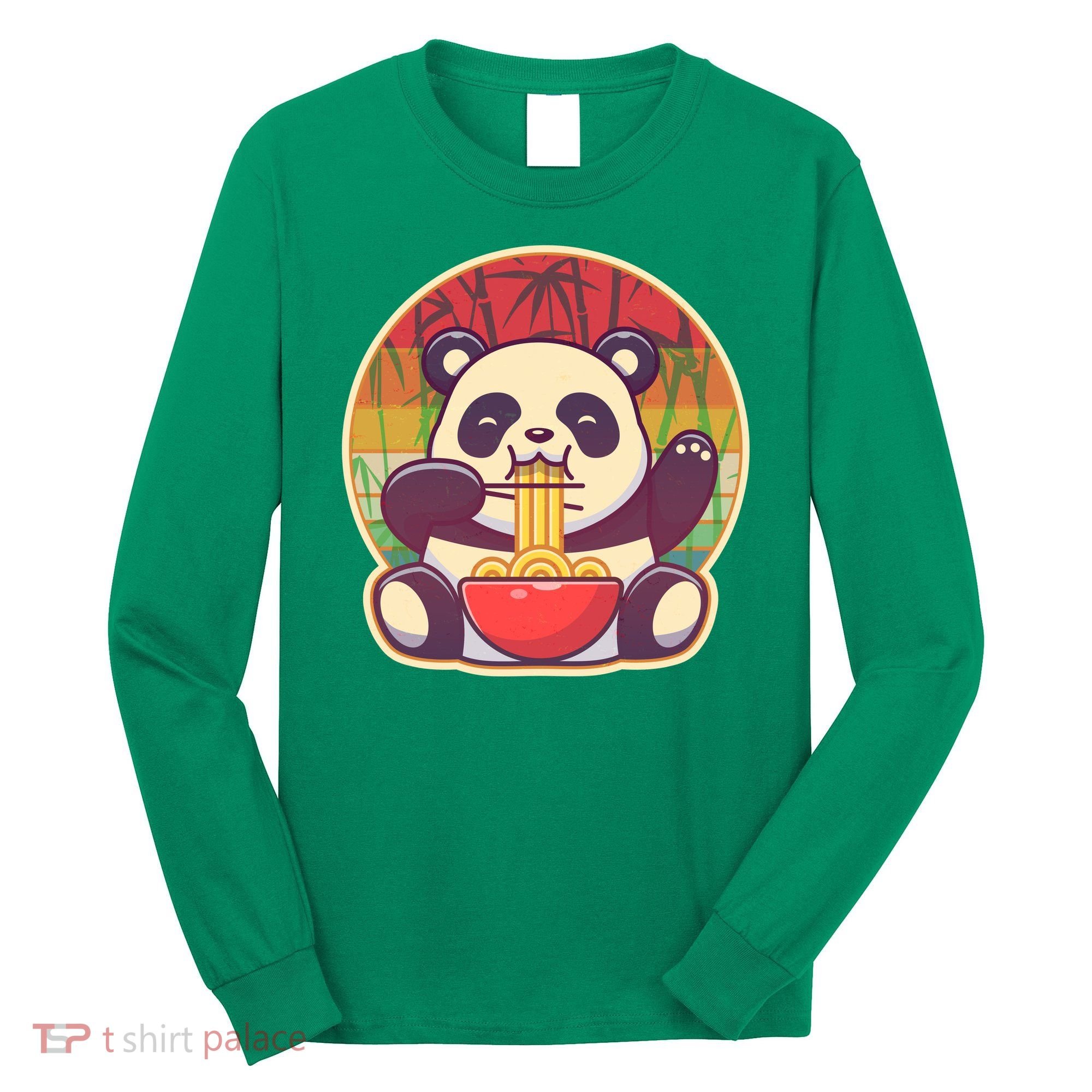 Cute Retro Ramen Noodle Panda Long Sleeve Shirt