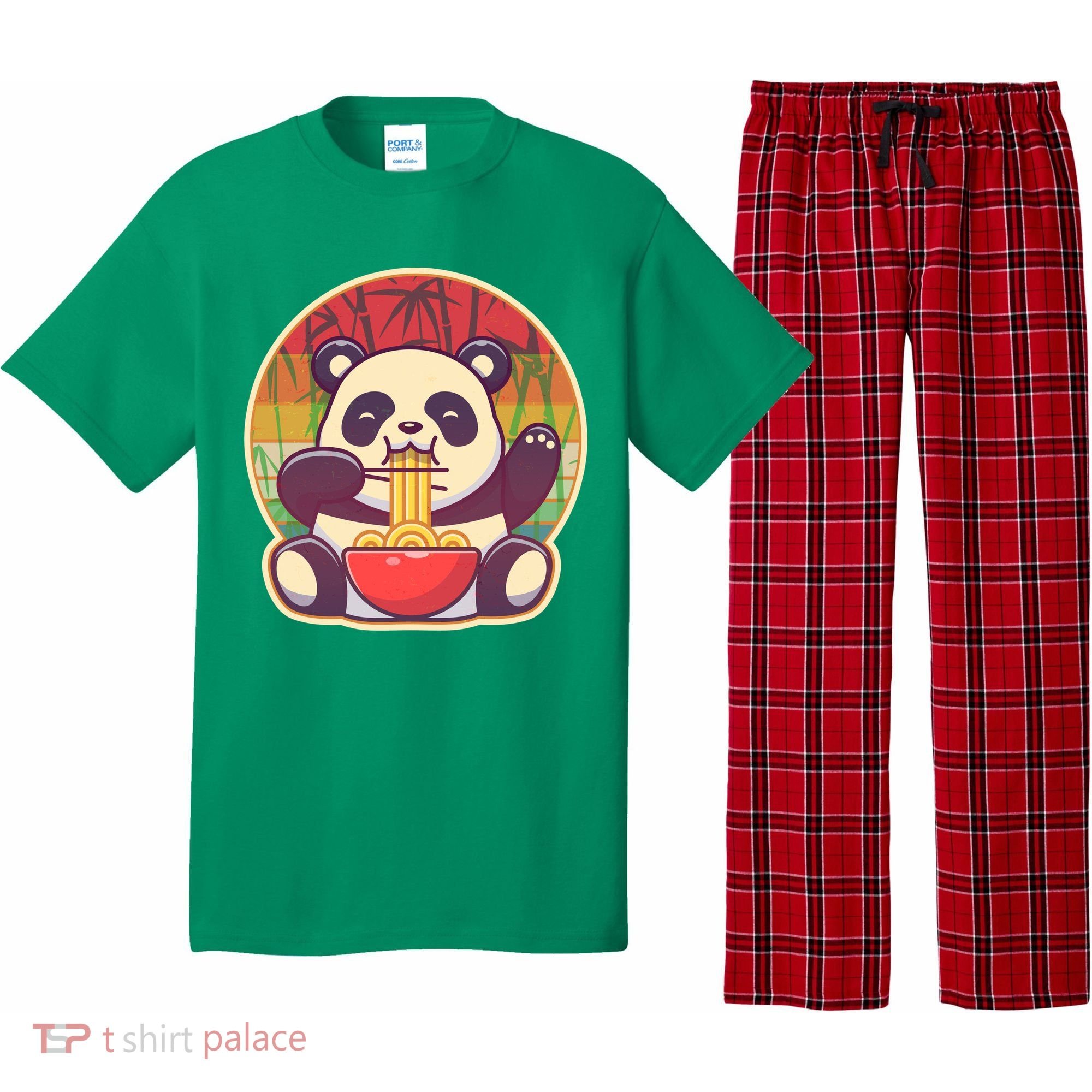 Cute Retro Ramen Noodle Panda Pajama Set