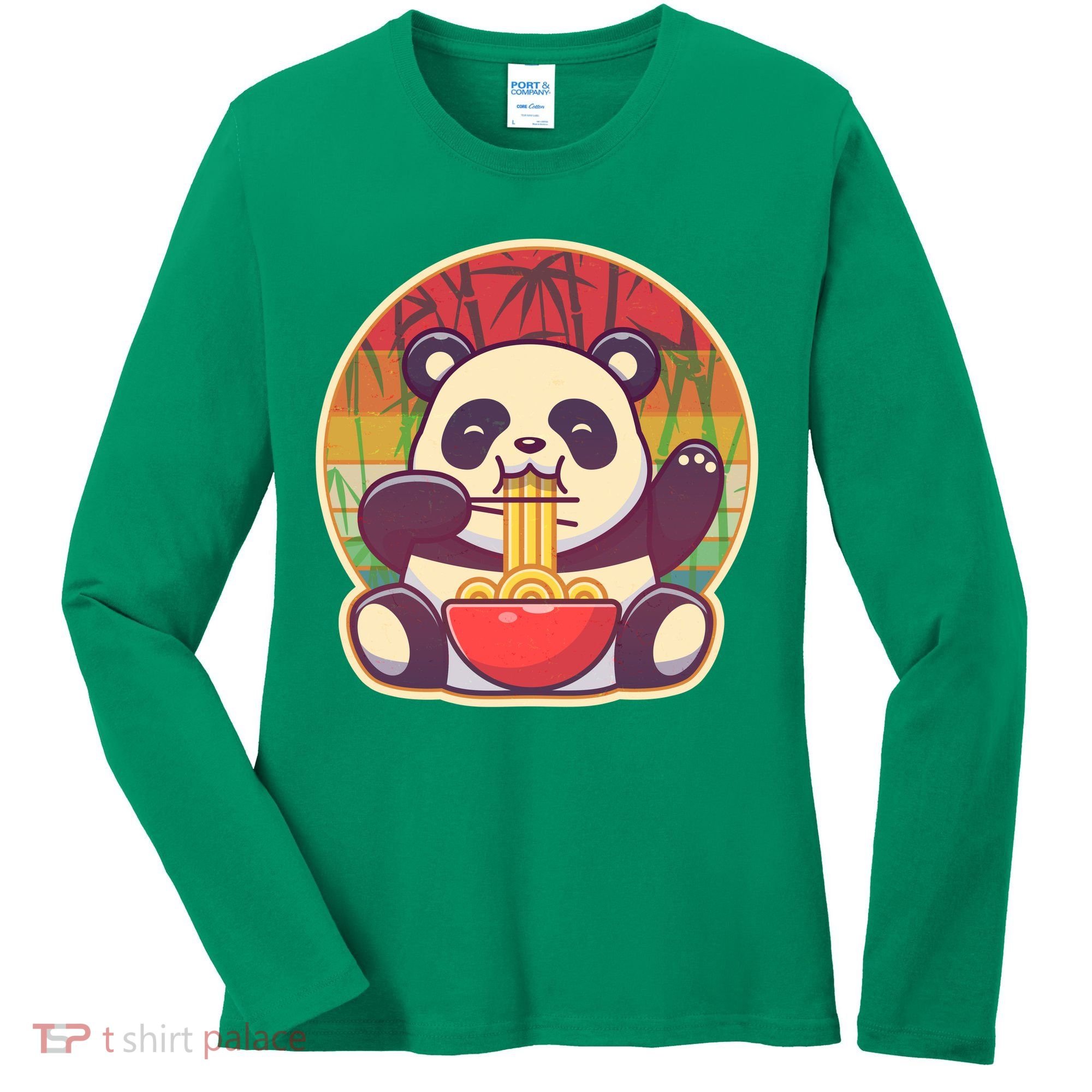 Cute Retro Ramen Noodle Panda Women's Long Sleeve Shirt