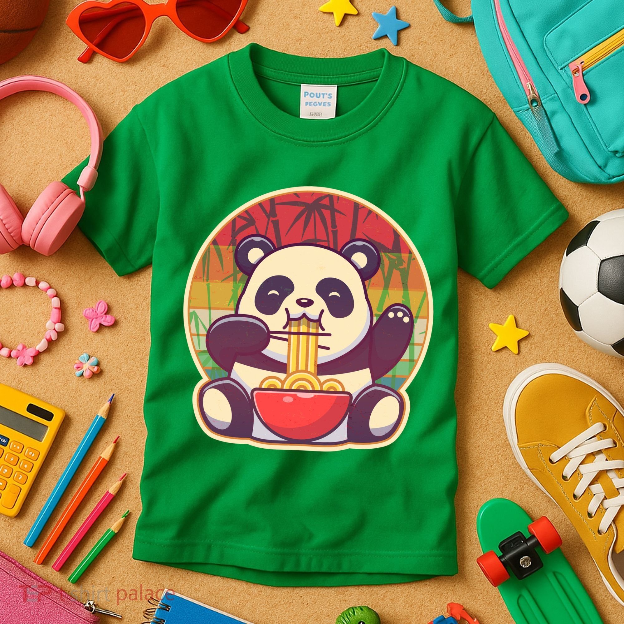 Cute Retro Ramen Noodle Panda Kids T-Shirt
