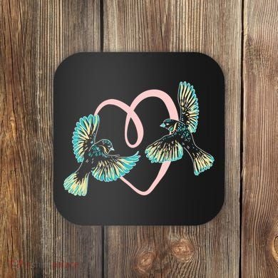 Cute Ribbon Heart Flying Birds Coaster
