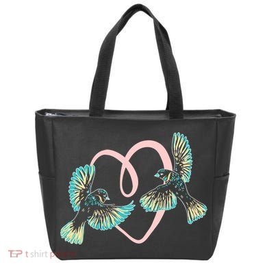 Cute Ribbon Heart Flying Birds Tote Bag