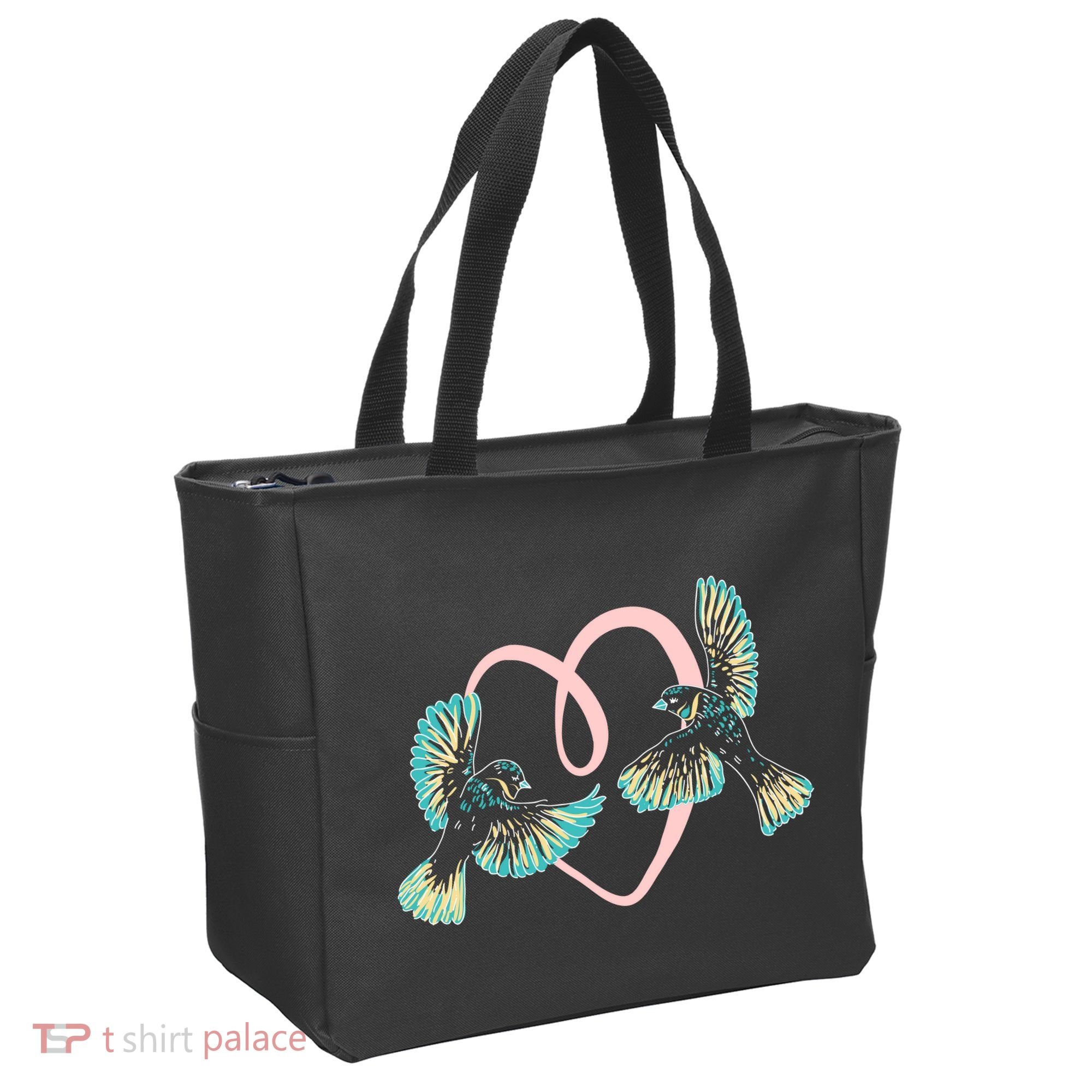 Cute Ribbon Heart Flying Birds Tote Bag