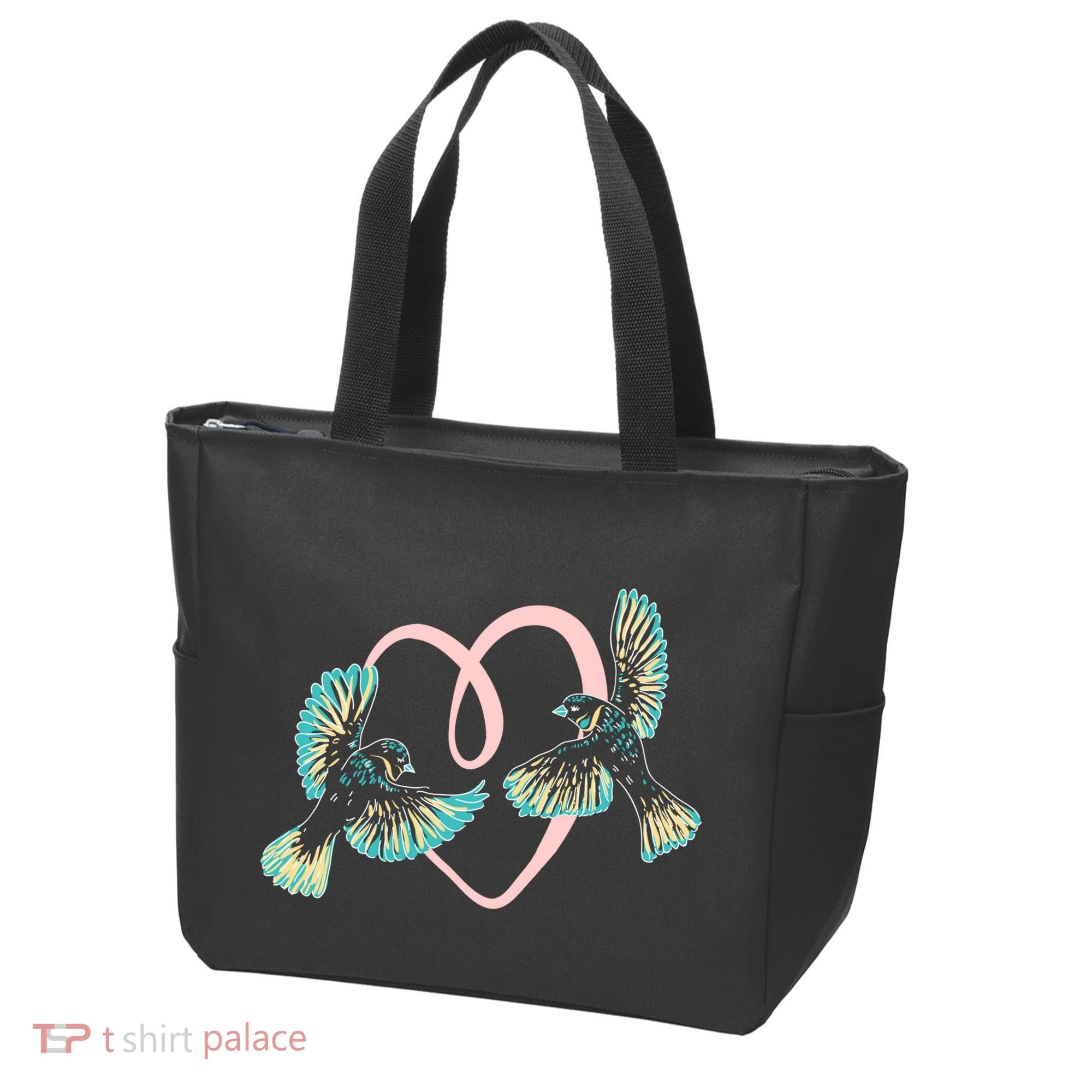 Cute Ribbon Heart Flying Birds Tote Bag
