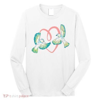 Cute Ribbon Heart Flying Birds Long Sleeve Shirt