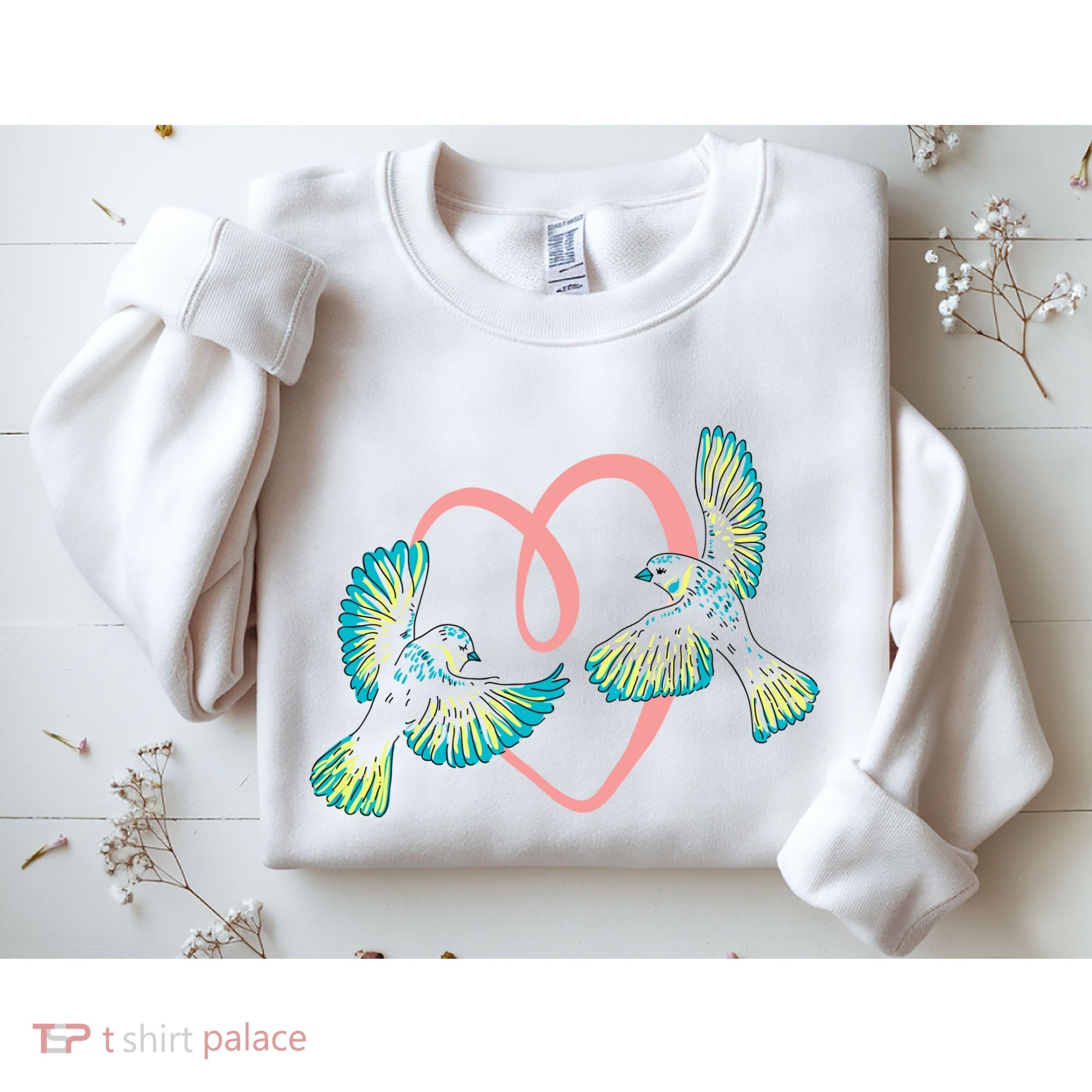 Cute Ribbon Heart Flying Birds Sweatshirt