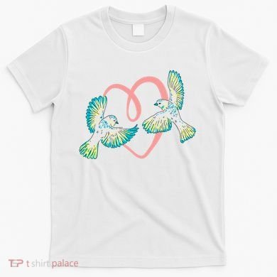Cute Ribbon Heart Flying Birds T-Shirt