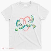 Cute Ribbon Heart Flying Birds T-Shirt thumb 0