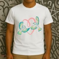 Cute Ribbon Heart Flying Birds T-Shirt thumb 3