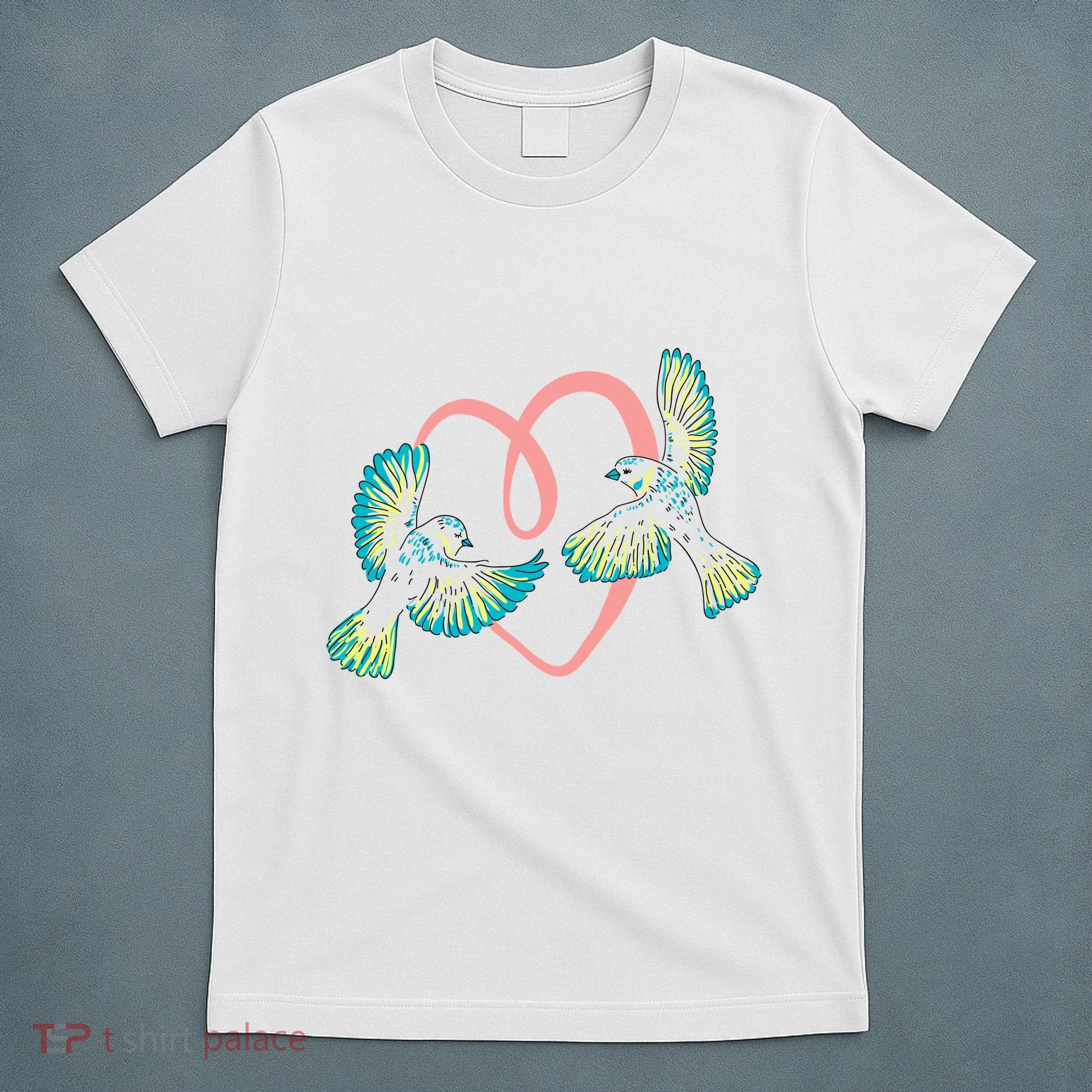 Cute Ribbon Heart Flying Birds T-Shirt