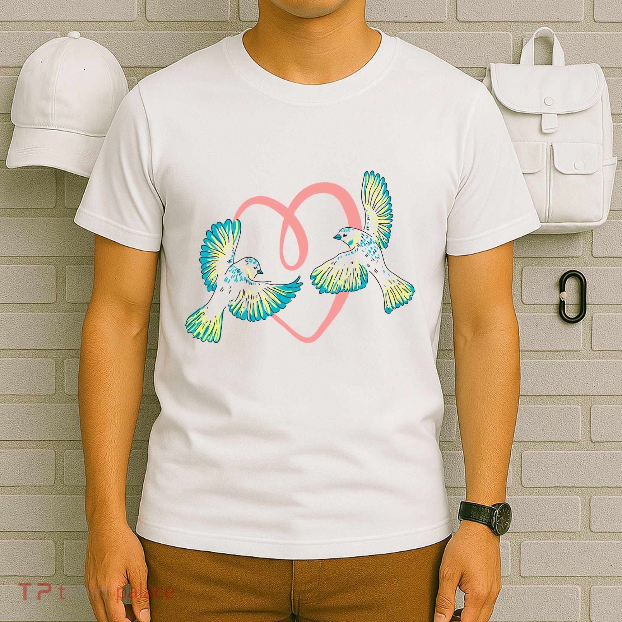 Cute Ribbon Heart Flying Birds T-Shirt