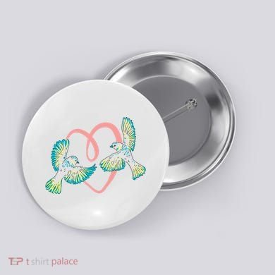Cute Ribbon Heart Flying Birds Button