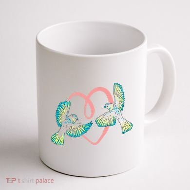 Cute Ribbon Heart Flying Birds Coffee Mug back