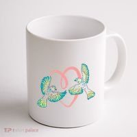 Cute Ribbon Heart Flying Birds Coffee Mug thumb 1