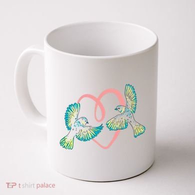 Cute Ribbon Heart Flying Birds Coffee Mug