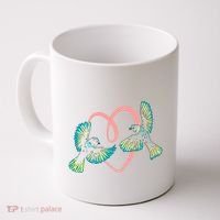 Cute Ribbon Heart Flying Birds Coffee Mug thumb 0