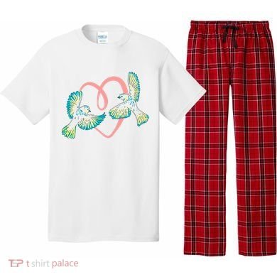 Cute Ribbon Heart Flying Birds Pajama Set