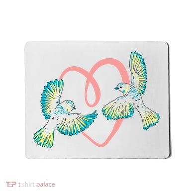 Cute Ribbon Heart Flying Birds Mousepad